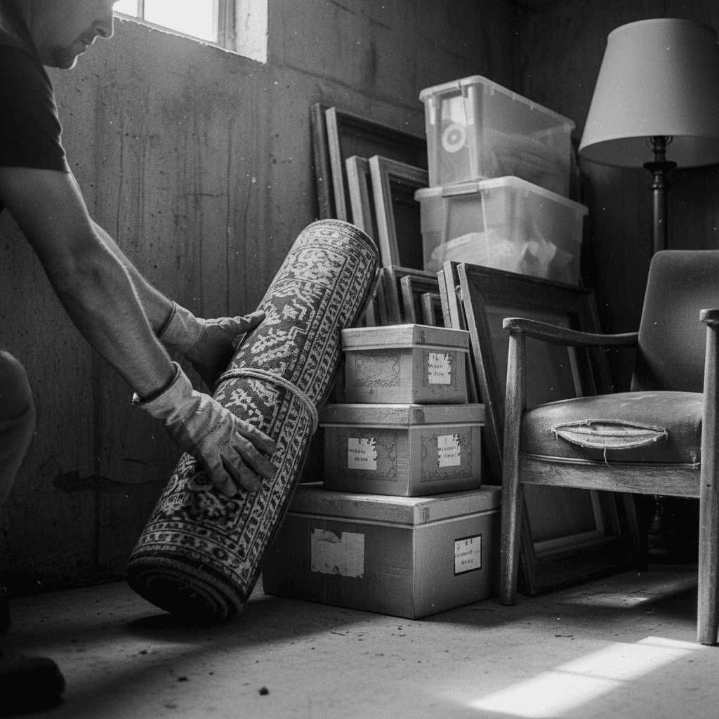 Operaio rimuove scatole durante lo svuoto di una cantina