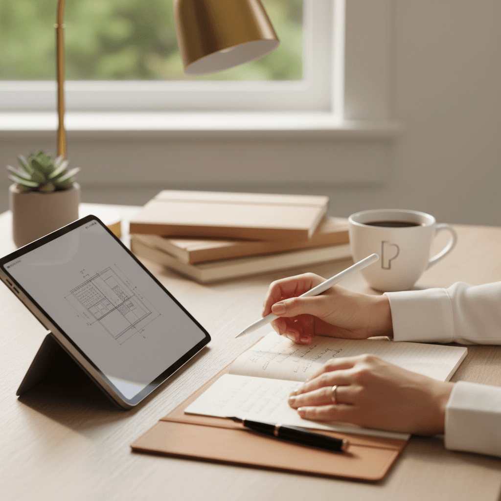 Consulente prende appunti e misure per pianificare il servizio personalizzato