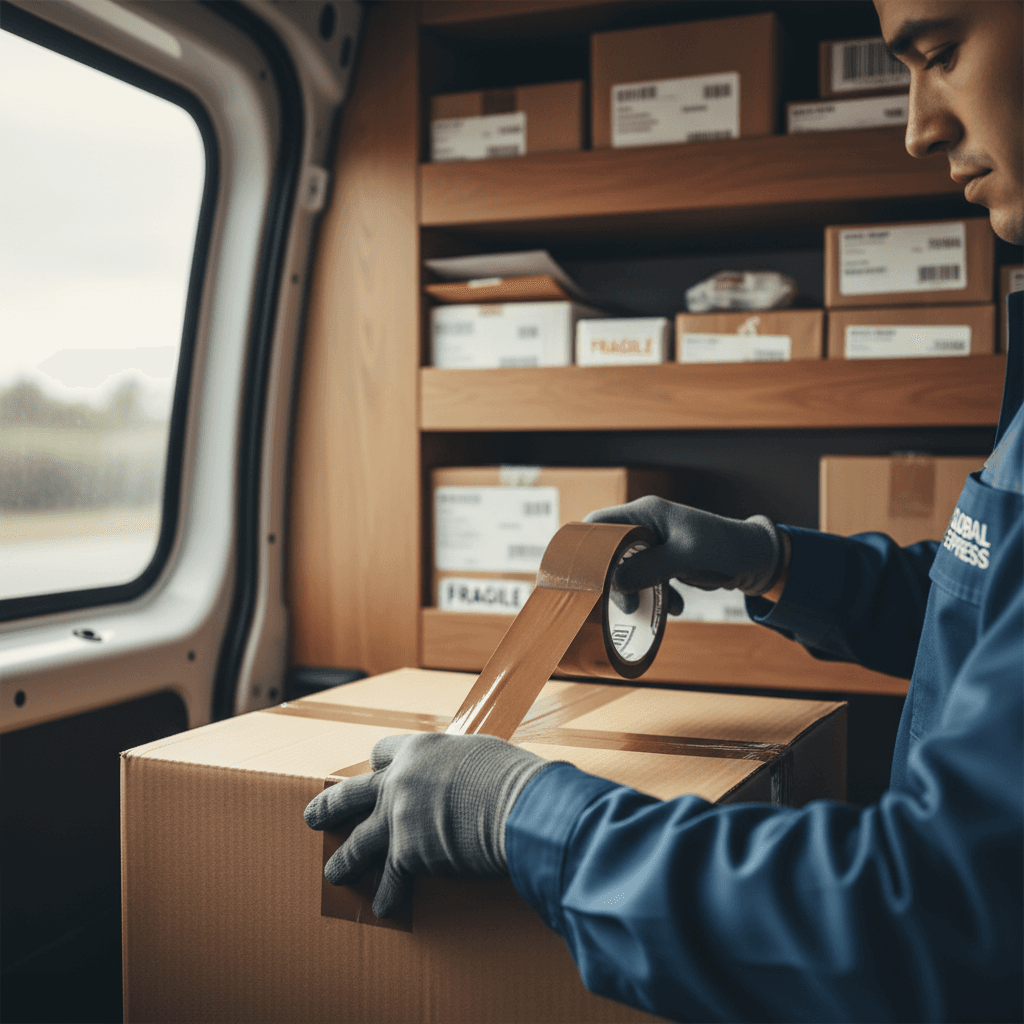 Furgone carico di scatole ben organizzate e assiccurate per il trasporto